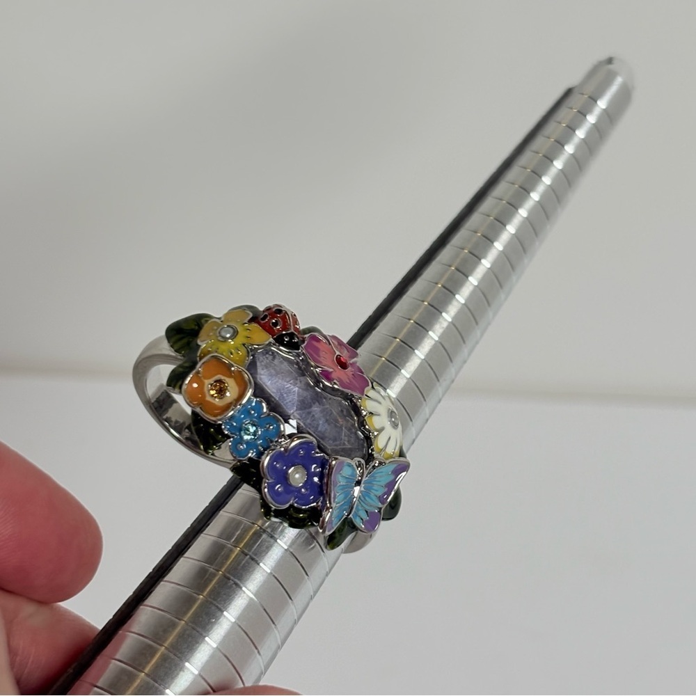 Vintage Avon Enamel Double Ring with Multicolor Accents and Purple Stone - Picture 9 of 10